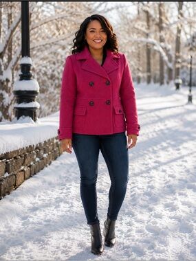 GAP Women's Pink Double-Breasted Wool Blend Peacoat Size S